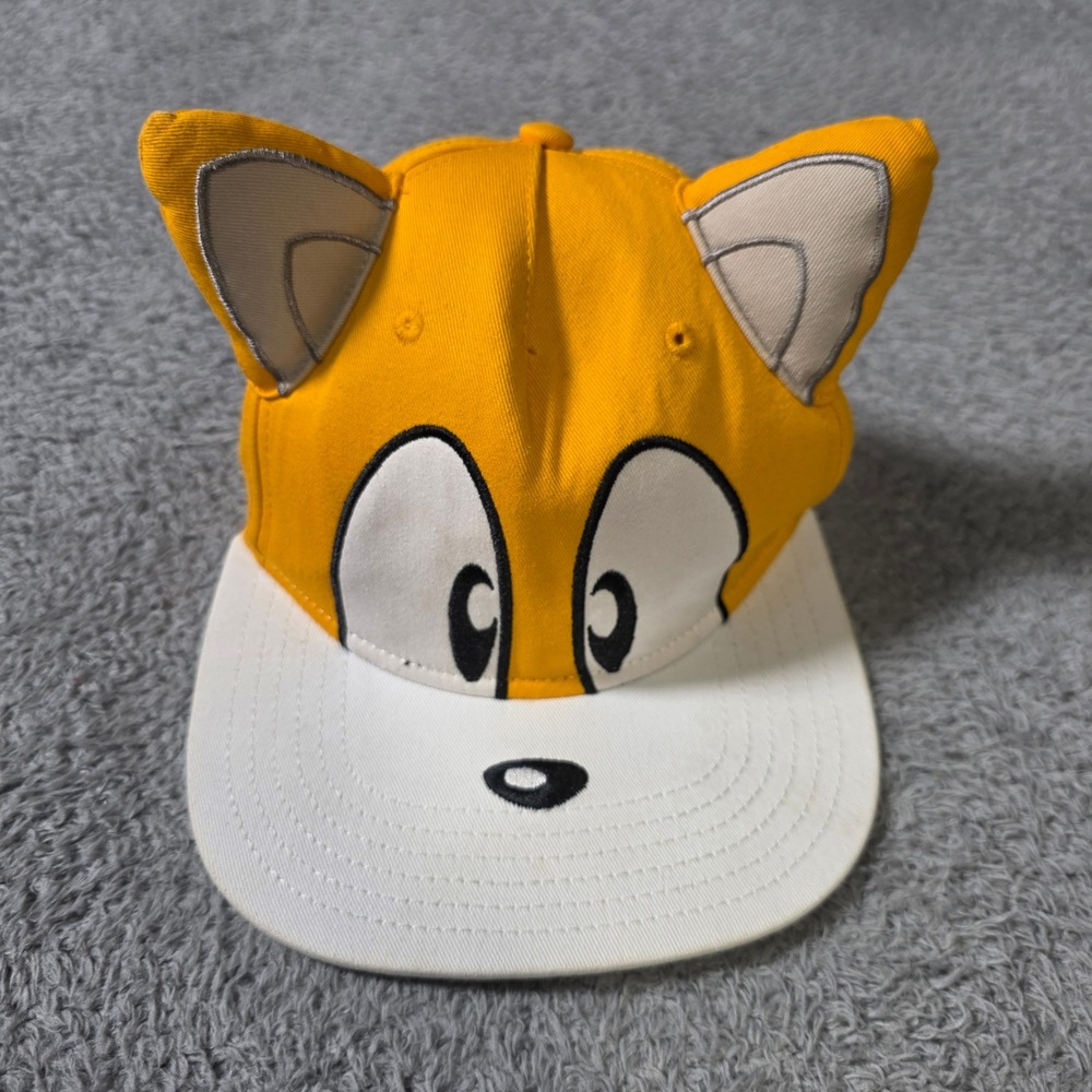Sonic The Hedgehog Unisex OSFM Snapback Hat Yellow Tails 3D Ears Character Cap